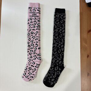 Assholes Live Forever Leopard print Knee-High Socks - black and pint bundle